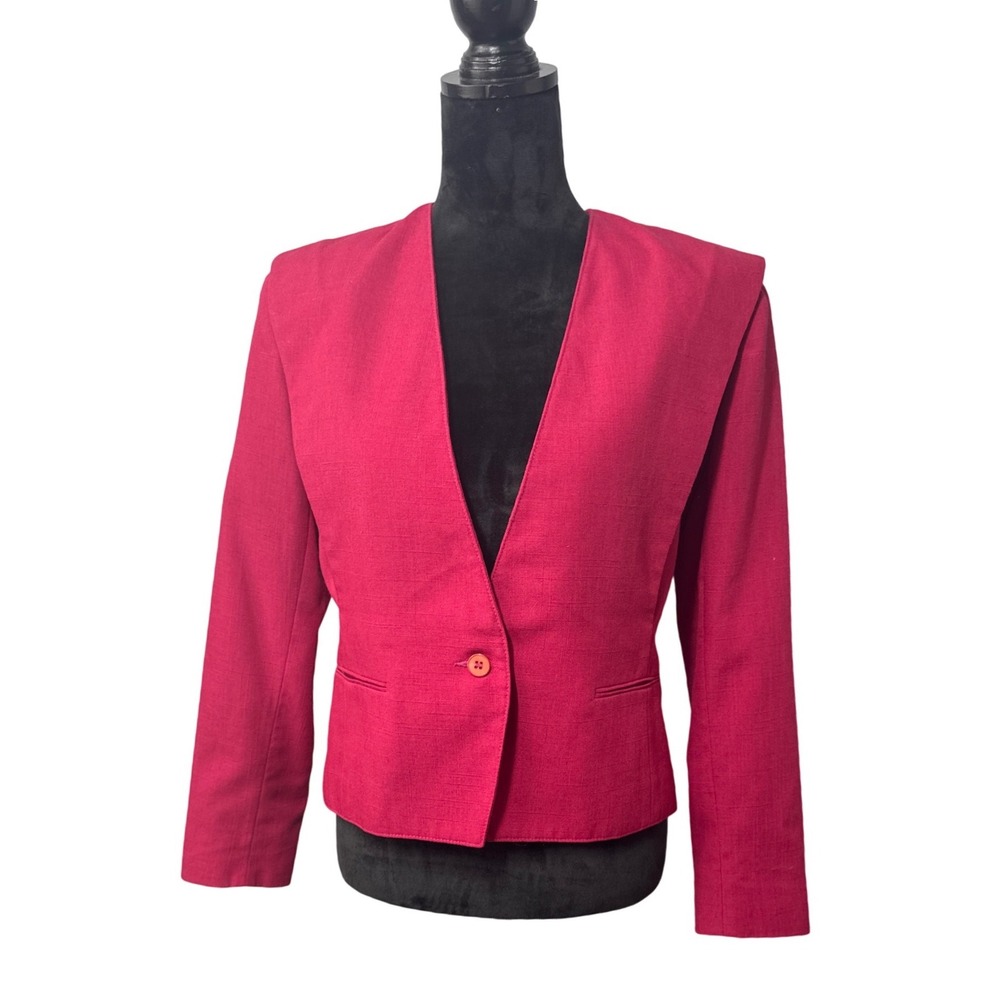Vintage 80s Fuchsia Structured Shoulder Blazer Women's 8 Made USA Avant Garde